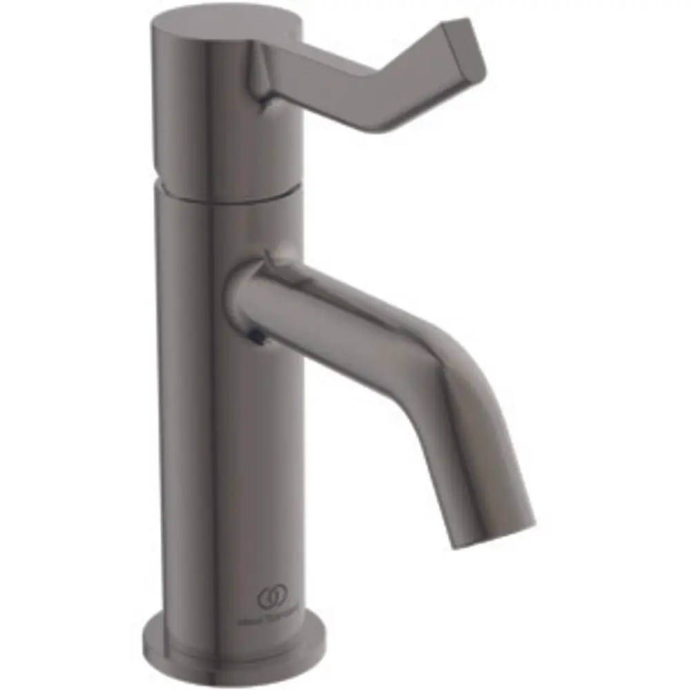 Armatur in eleganter Metallic-Oberfläche von Ideal Standard, mit einem langen Griff und einem Auslauf, geeignet für die Montage an Waschbecken.